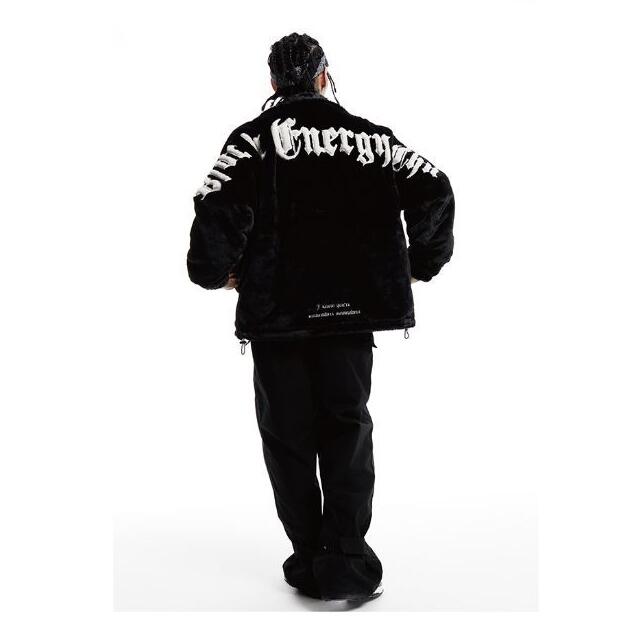 Cotton Thickened Black Loose Solid Color Zip Casual Jacket
