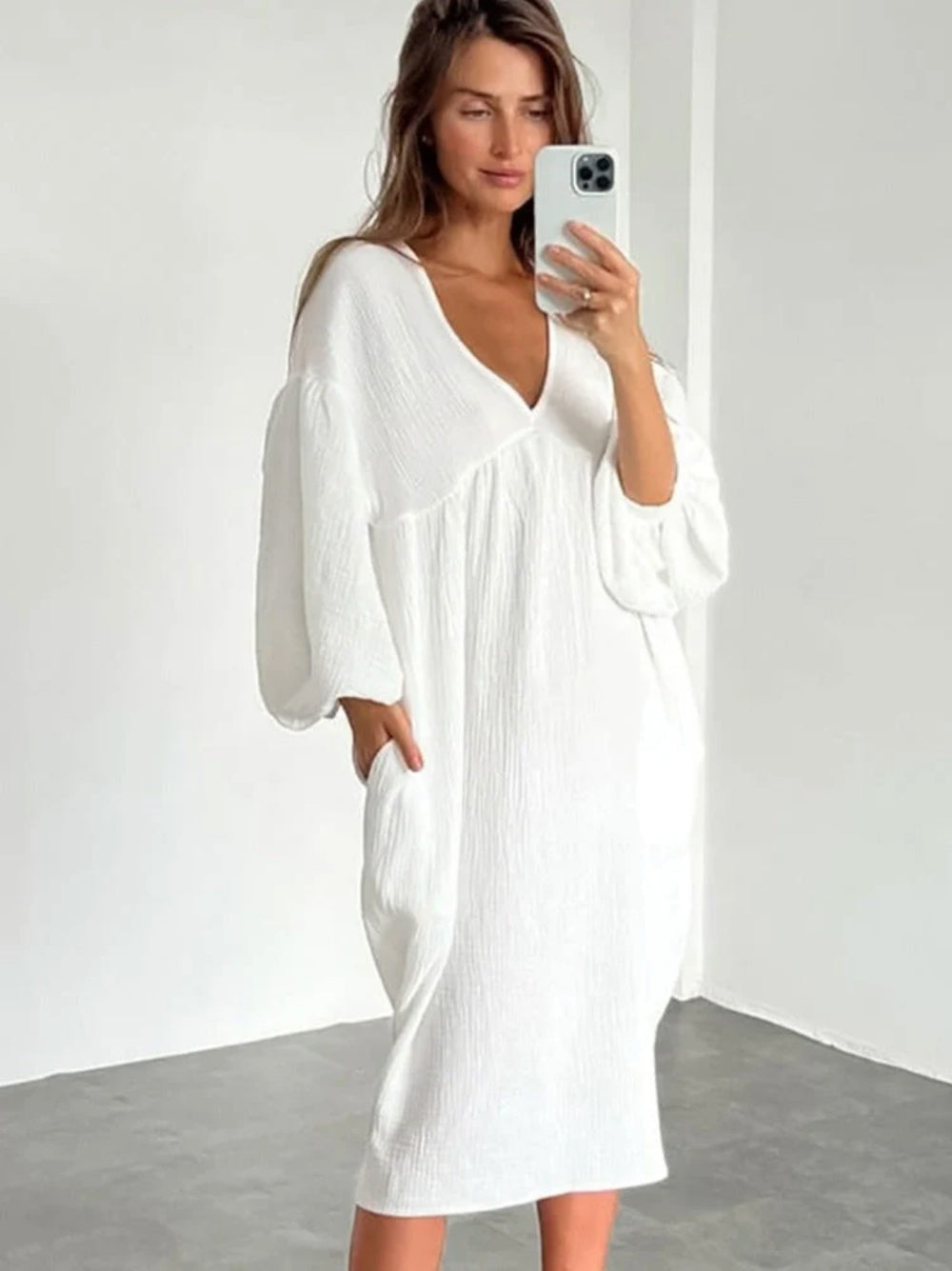 Pure Cotton Linen Loose Fitting Home Nightgown
