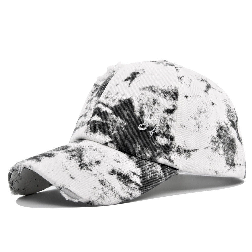 Women's Fashionable Broken Hole Graffiti Cap