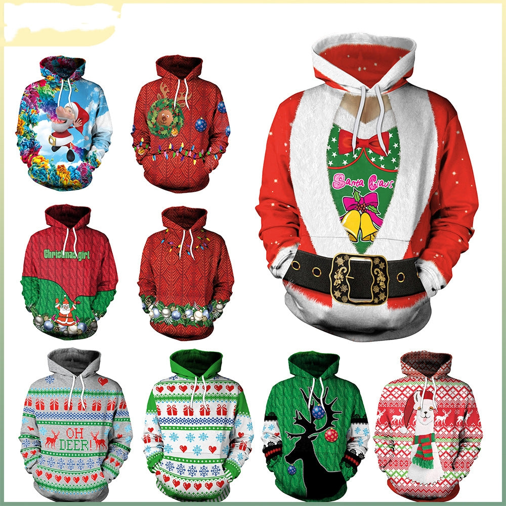 Dame jule løs alsidig hætte sweatshirt med kreativt digitalprint