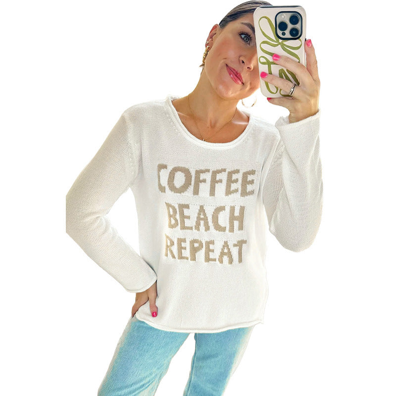 European And American Leisure All-match Letters Printed Loose Long Sleeves Sweater For Women