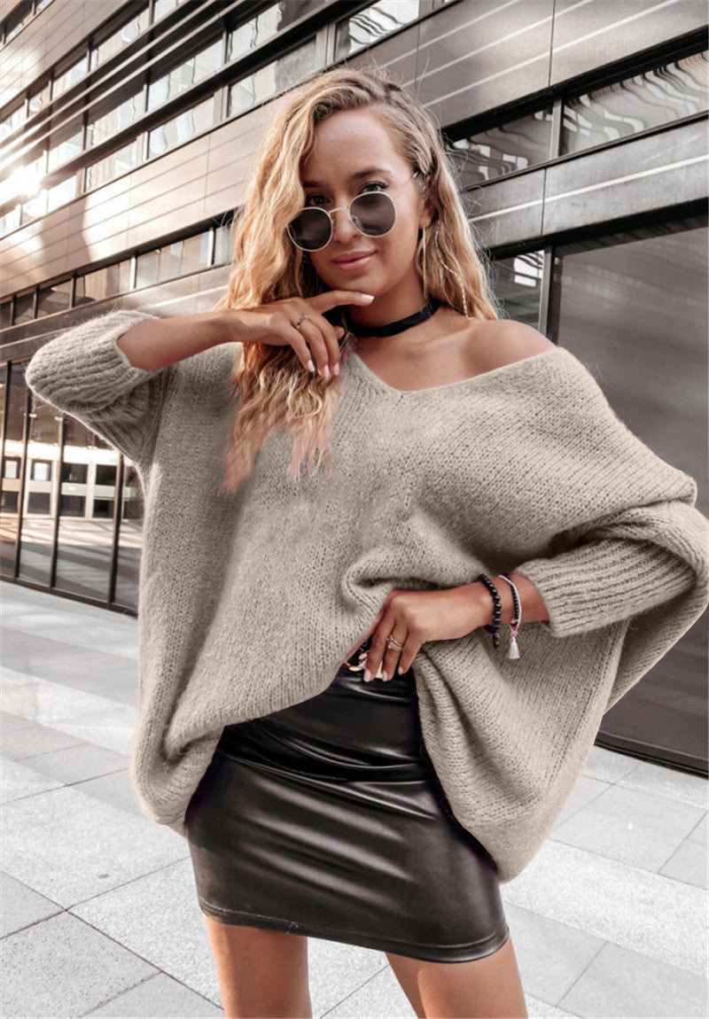New Loose V-neck Off-shoulder Knitwear Casual