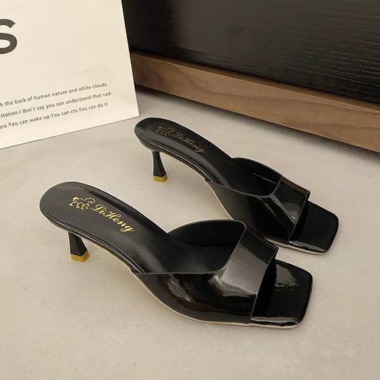 All-matching Stilet Patentlæder Høj Hæl Slippers