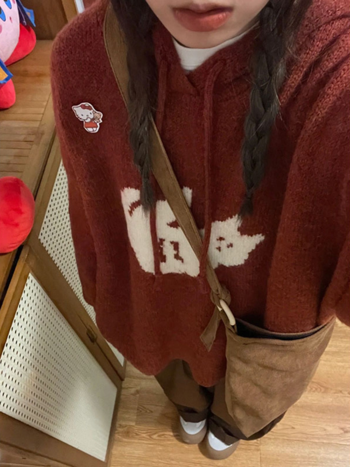 Retro Cartoon Cat Jacquard Hooded Sweater Lady