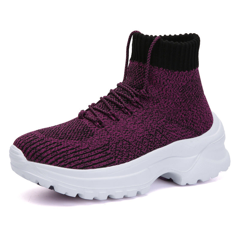Flying Woven Breathable High-top Women's Height-increasing Socks And Shoes