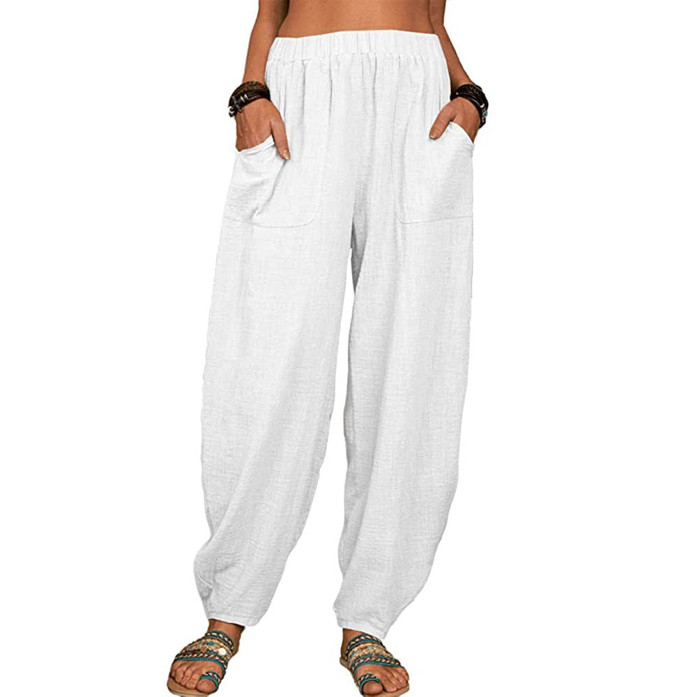 Harem Pants Summer Fashion Solid Color Pockets Trousers Womens Clothing
