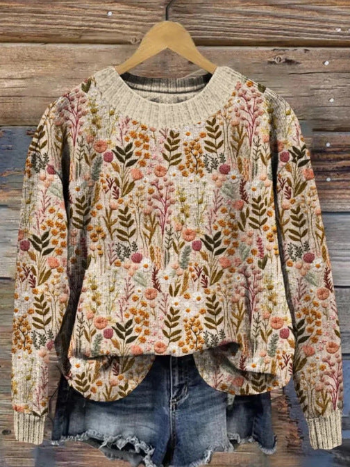 Abstract Style Printed Drop-shoulder Long-sleeve Women's Sweater Casual