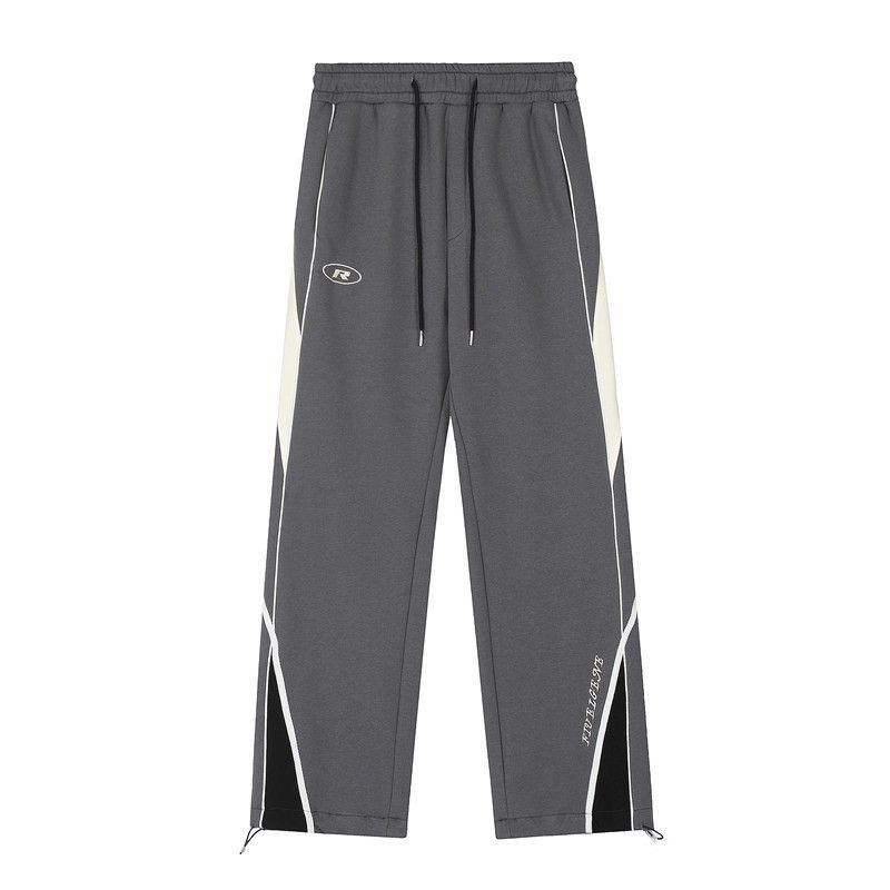 Retro Sports Pants Female Contrast Color Striped Design Straight Wide Leg Pants Loose Casual