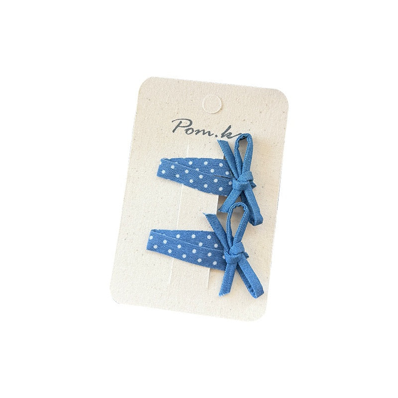 New Children's Denim Handmade Flower Polka Dot Bow Barrettes