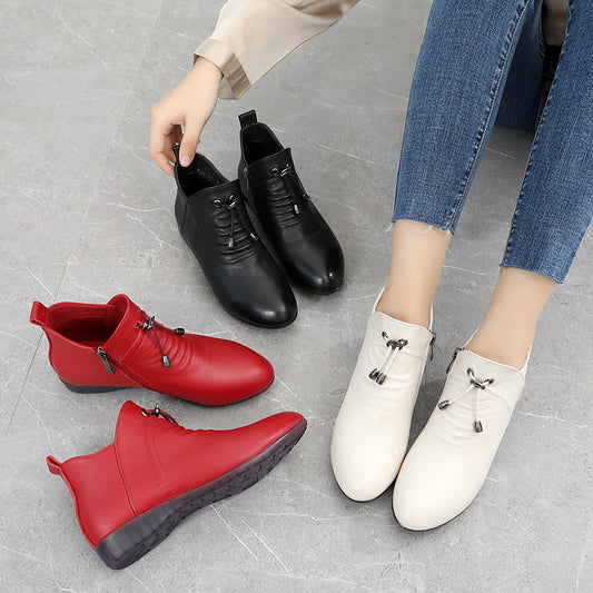 Women's High Top Leather Soft-soled Cotton Flat Boots