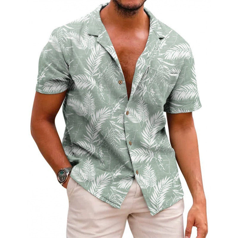 Mens 3D Digital print Short sleeve Lapel Shirt