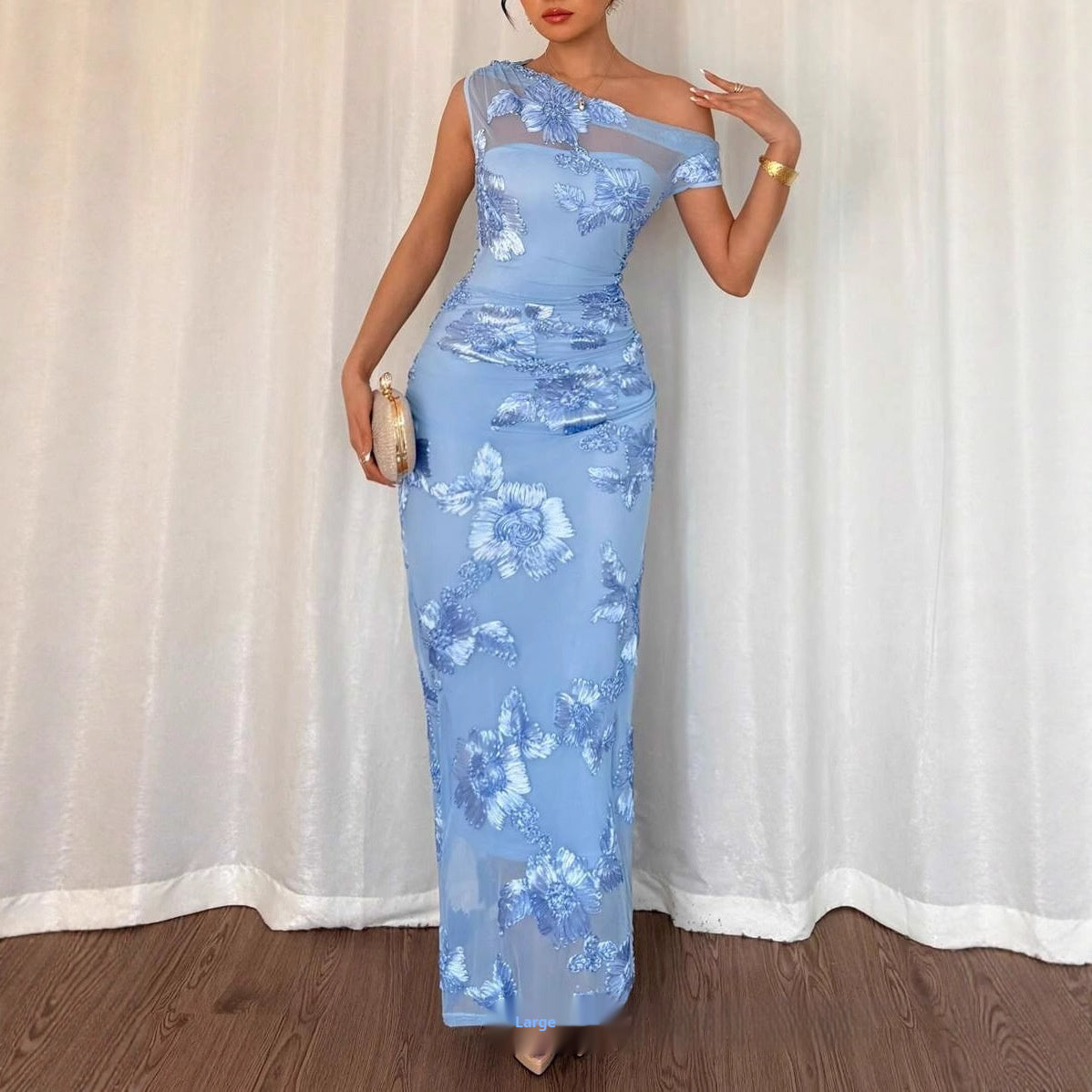 Womens Fashion Irregular-Neckline Slim-Fit Sleeveless Dress