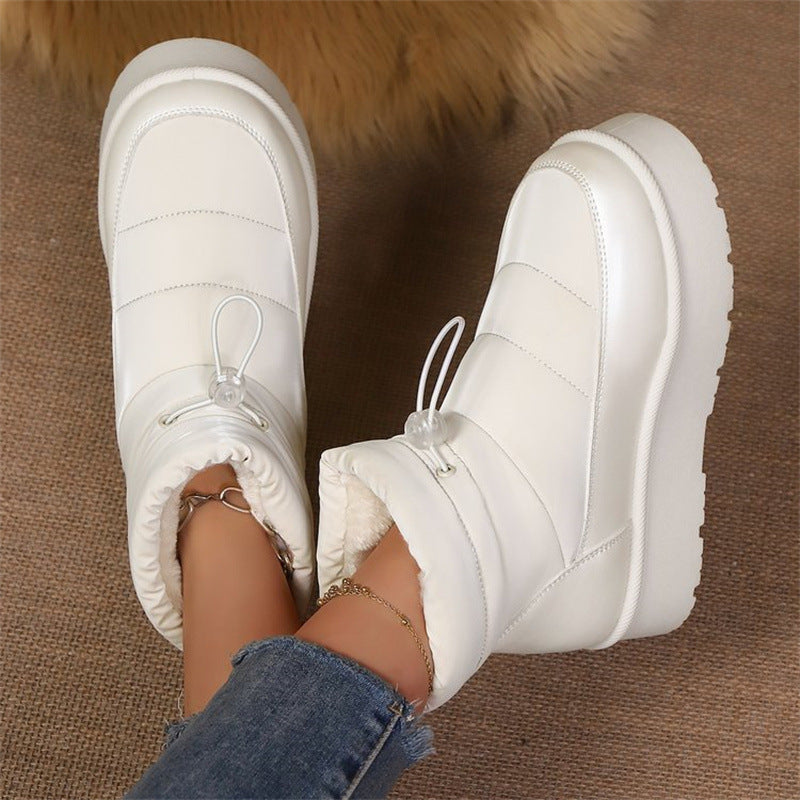 Womens Fleece-Lined Warm Elastic-Cuff Short Boots With Cotton Lining