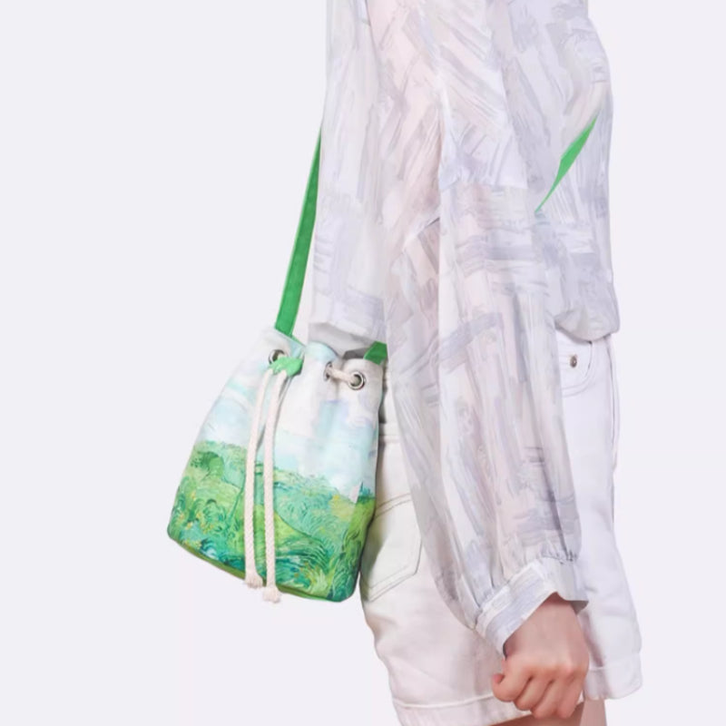Wheat Field Oil Painting Vintage Art Bucket Bag Crossbody Canvas Bag