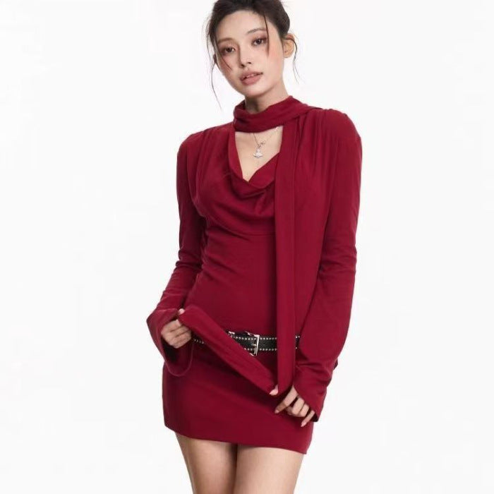Long Sleeve Dress Figure Hugging Tight Fitting With A Cinched Waist And A Sheath Silhouette