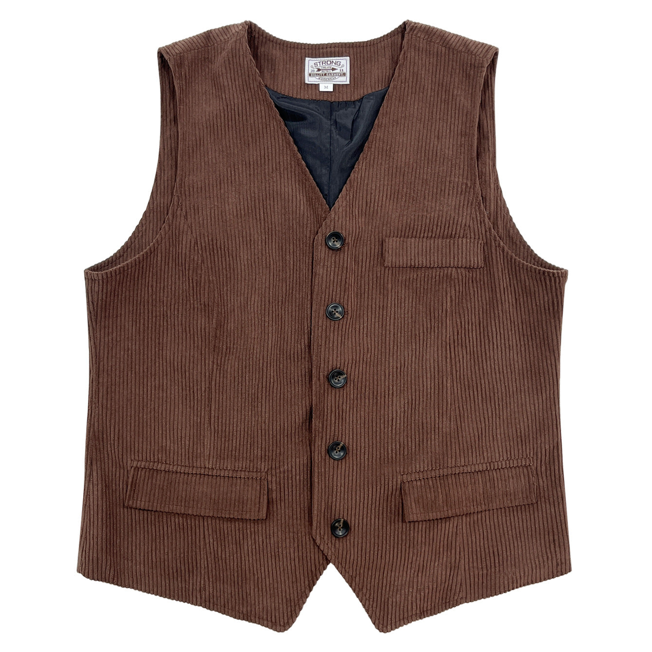 Mens Corduroy Vest With Patchwork Pockets And Outer Jacket