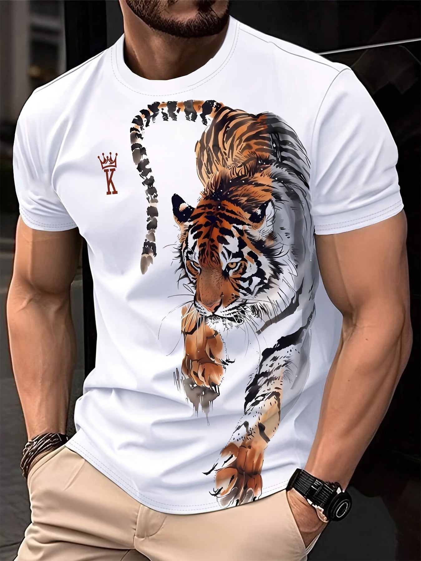 Mens Casual Minimalist 3D Short Sleeve Printed T Shirt Top