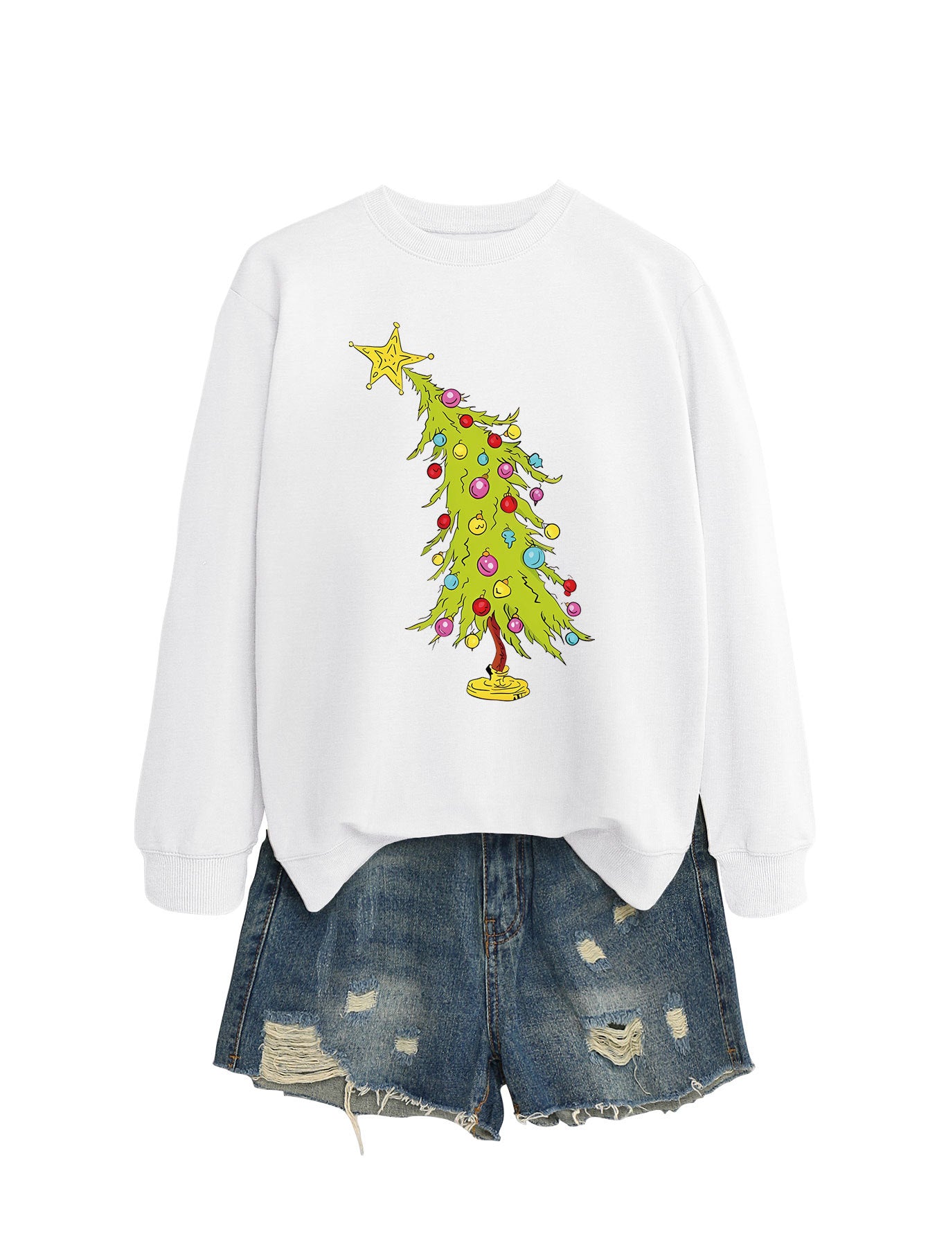 Femtakket stjerne grønne juletræ moderigtig sweater til kvinder