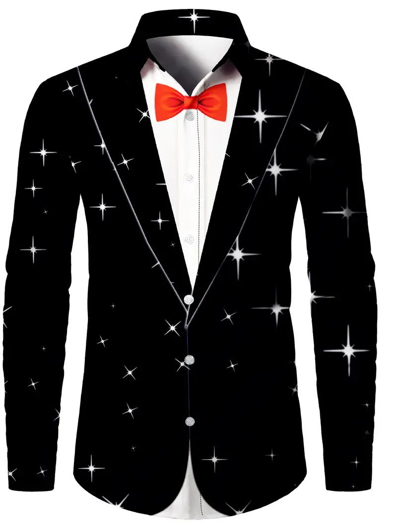 Fashion Men's False Two Pieces Digital Printing Shirt