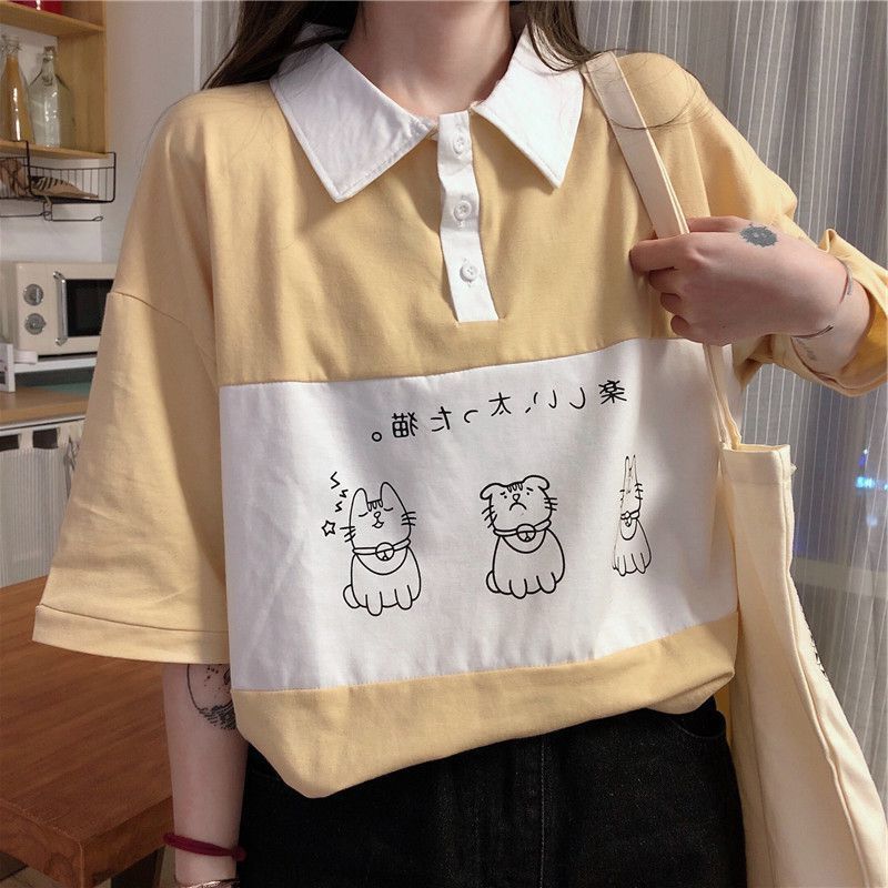 Soft Girl Polo Shirt Japanese Girl Short-sleeved T-shirt