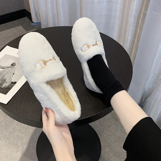 Flat Bottomed One Step Net Celebrity Plus Velvet Beanie Shoes