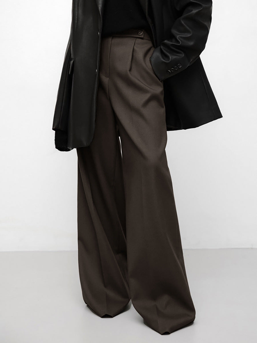 Retro Classic Solid Color Commute Loose Suit Pants
