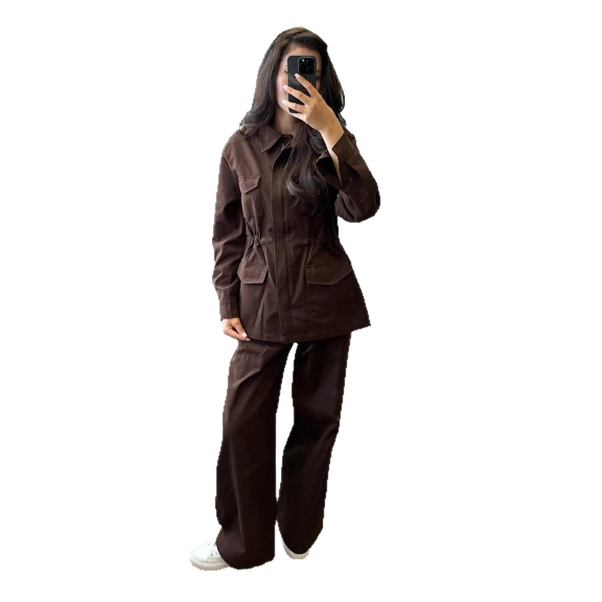 Denim Long-sleeve Button-up Retro Casual Pants Workwear Fashion Set