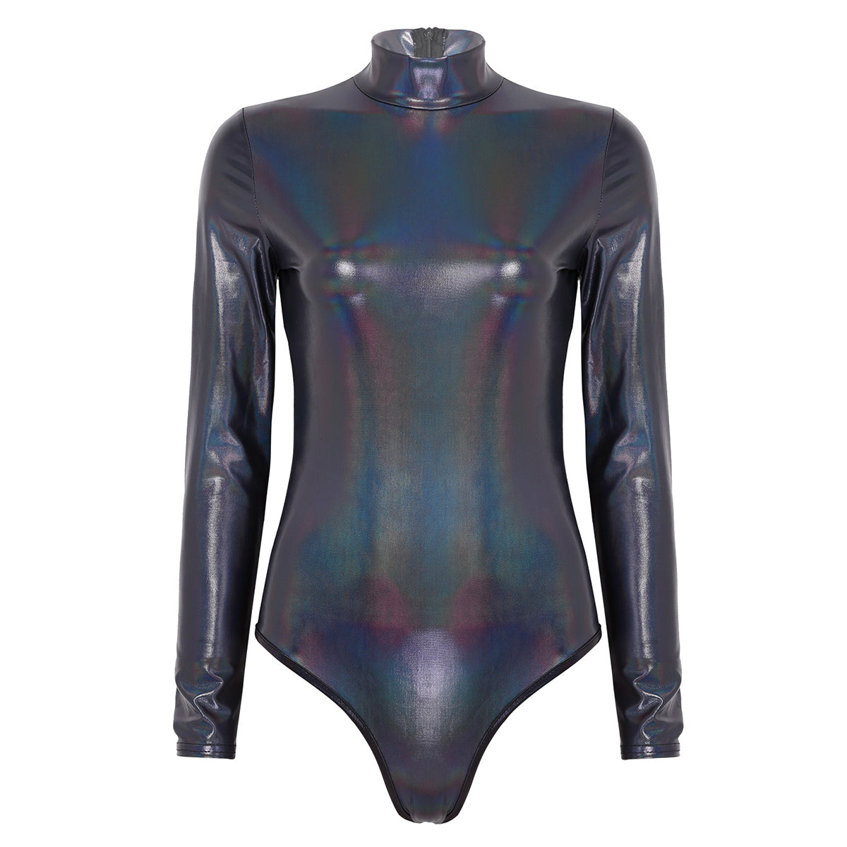 Women's Patent Leather Long Sleeve Zip Bodysuit