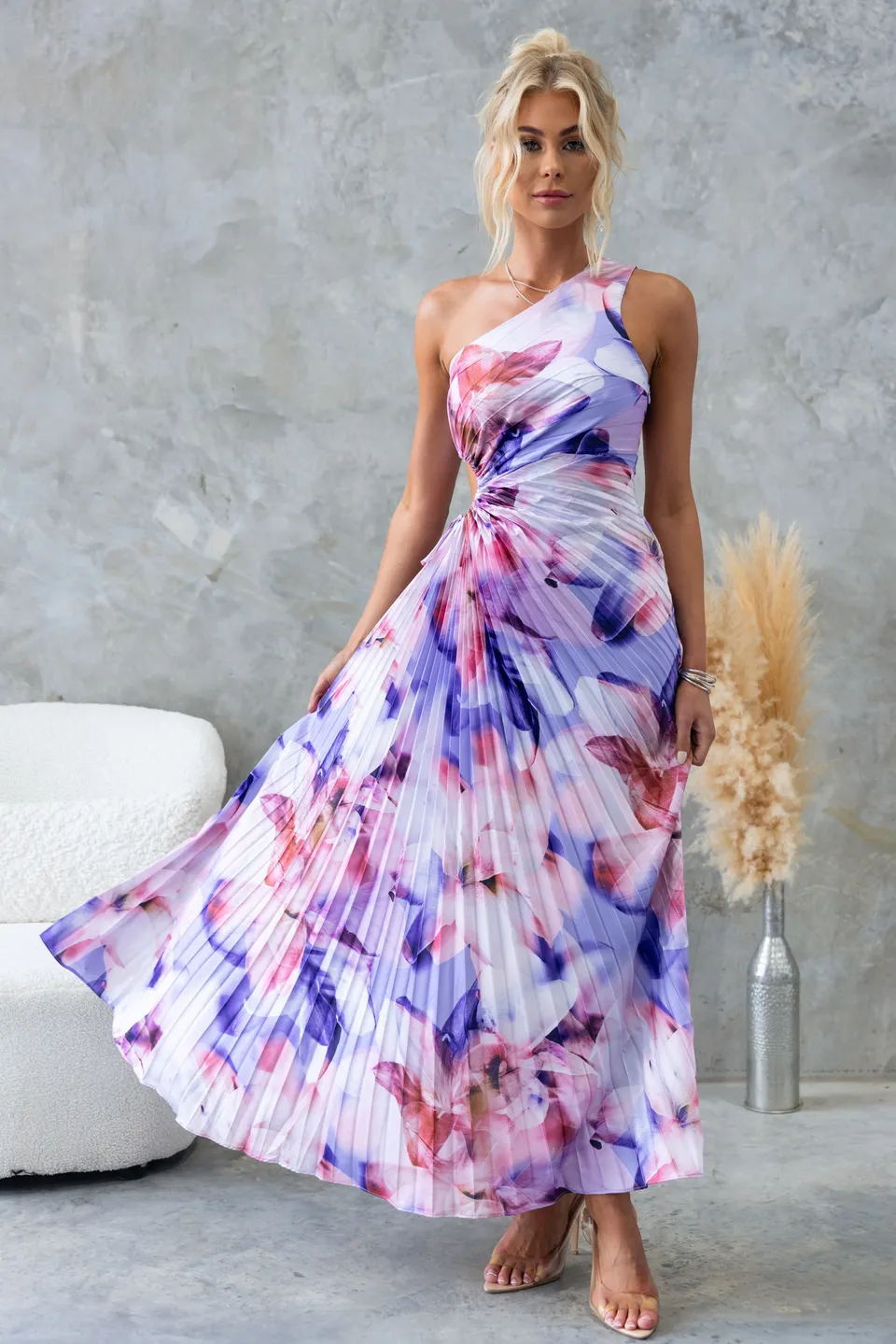 Printed Fashionable Sexy Off-Shoulder Ruched Hollow-Out Dress