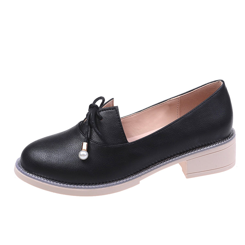 Spring Women's Small Leather Shoes With Shallow Mouth Mid-heel Shoes
