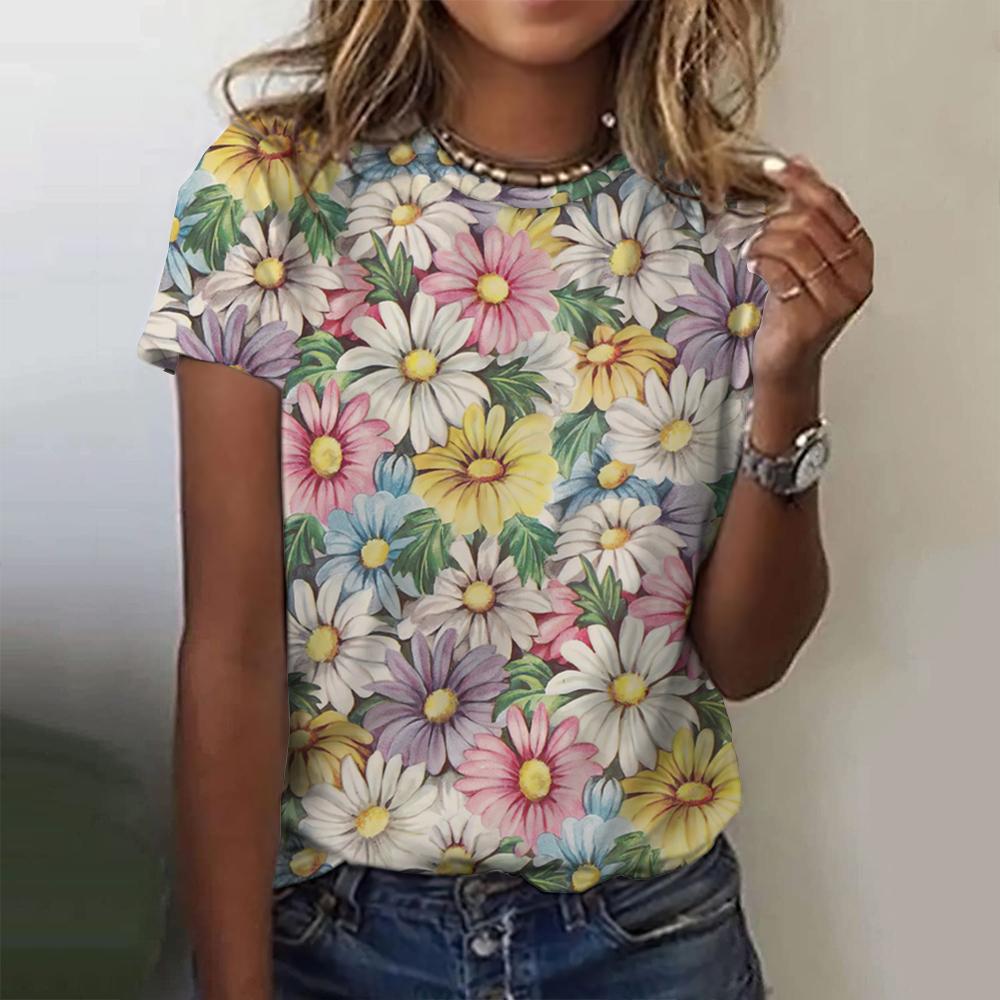 Casual Floral Style Printing Women's Summer T-shirt