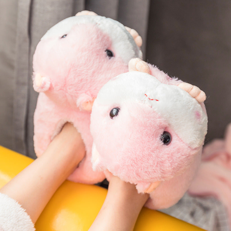 Cute Plush Cotton Slippers Women's Confinement Household
