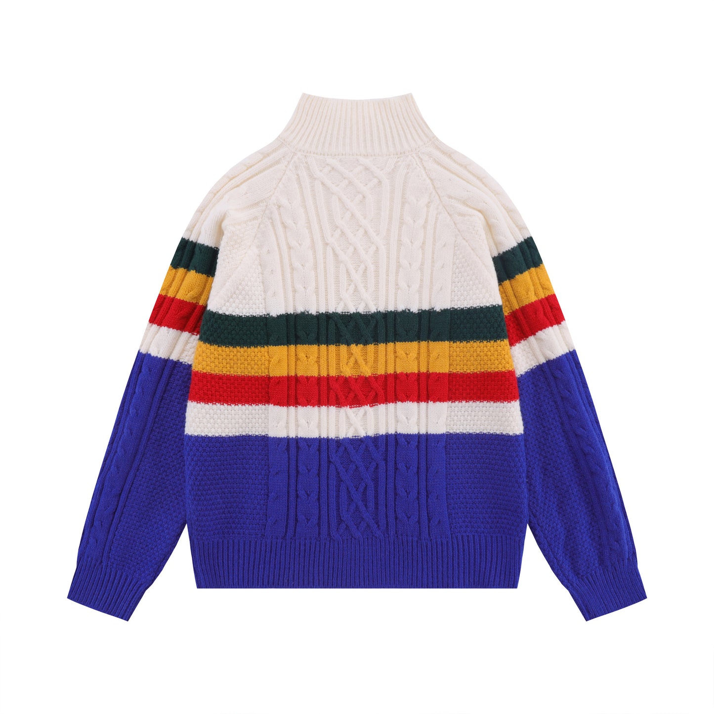 High Street Color Contrast Colorful Stripe Stand Collar Women's Sweater