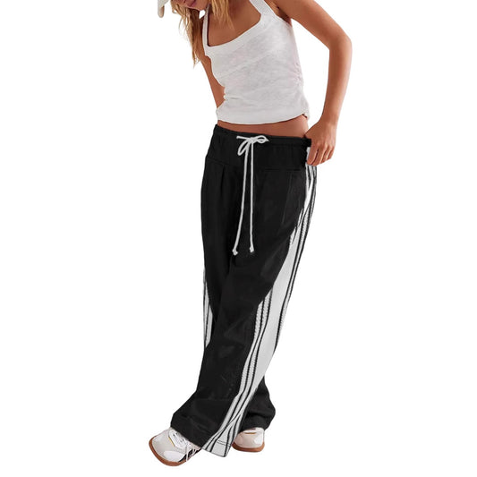 Summer European And American Foreign Trade Women's Clothing New Side Striped Straight-leg Pants Women's Retro Sports Style Loose Temperament Casual Pants