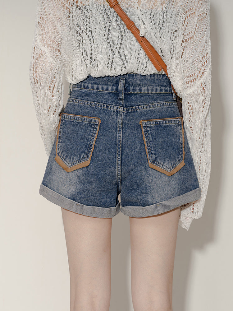 Women's Design Sense Of High Waist Curling Denim Shorts
