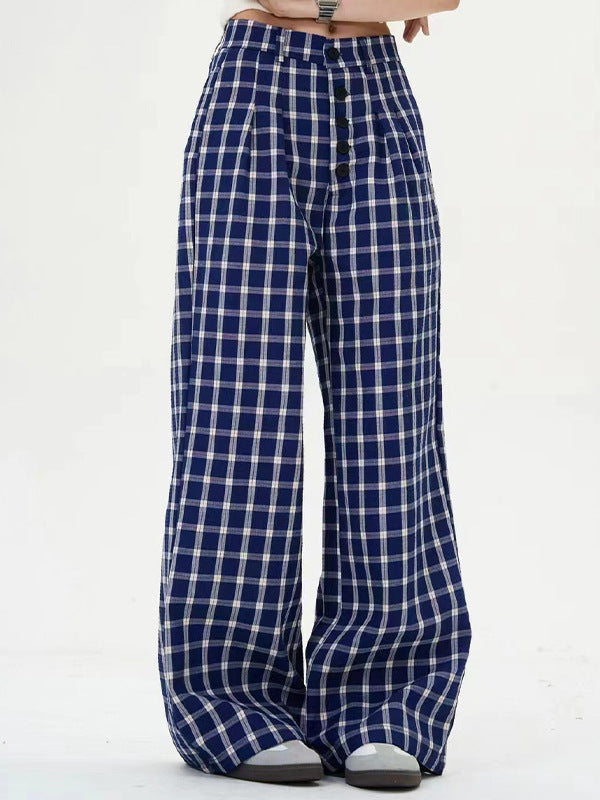 Women's Plaid Fashion Straight Loose Pants