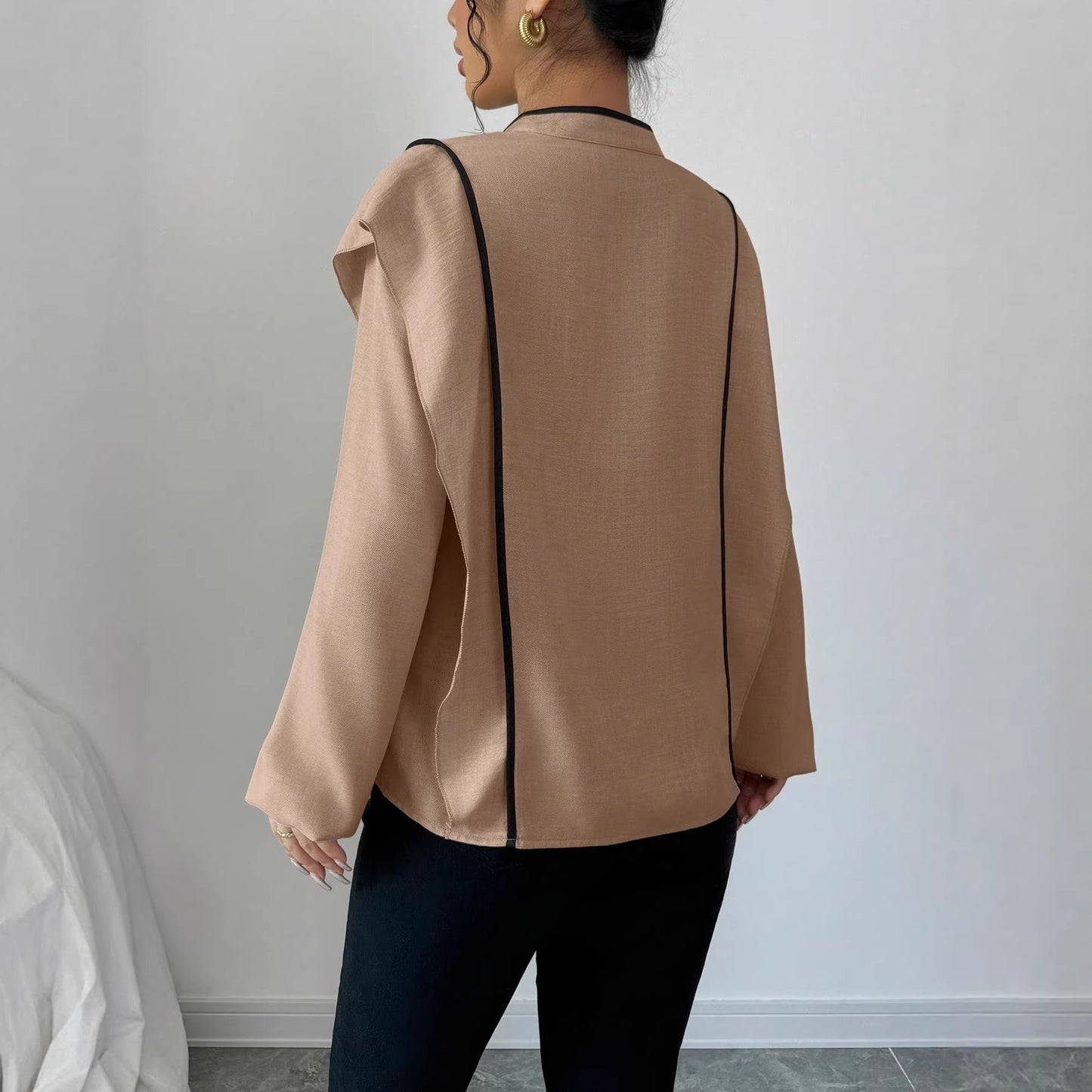 Womens Chinese-knot Ethnic-style Long-sleeve Blouse