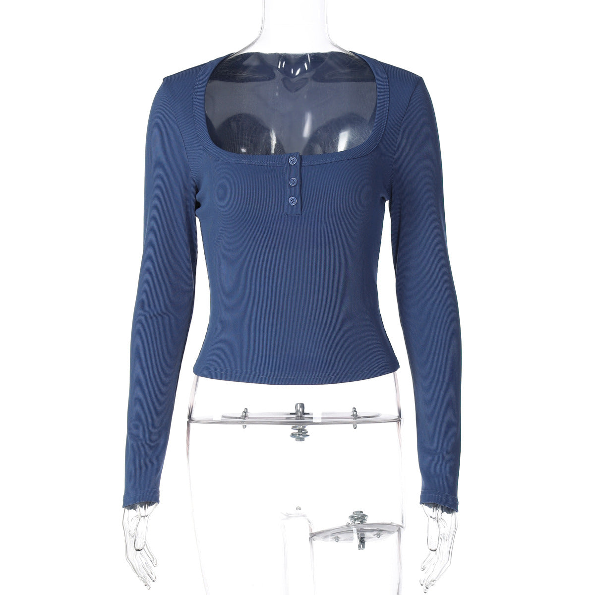 Mode T-shirt med firkantet krave i ensfarvet stretch med stram pasform
