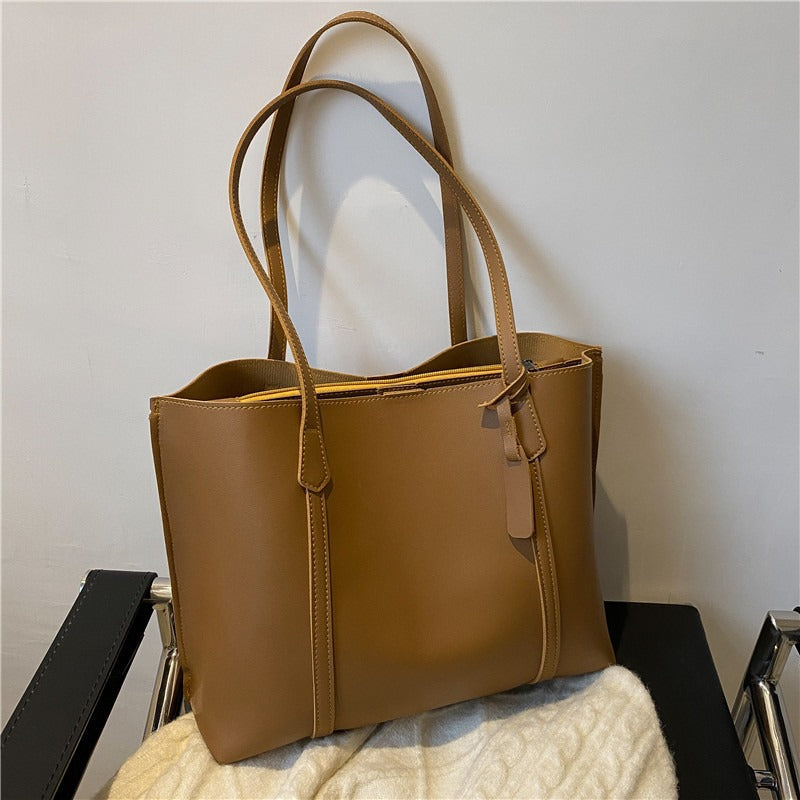 Simple Large Capacity Soft Leather Tote Casual Shoulder Bag