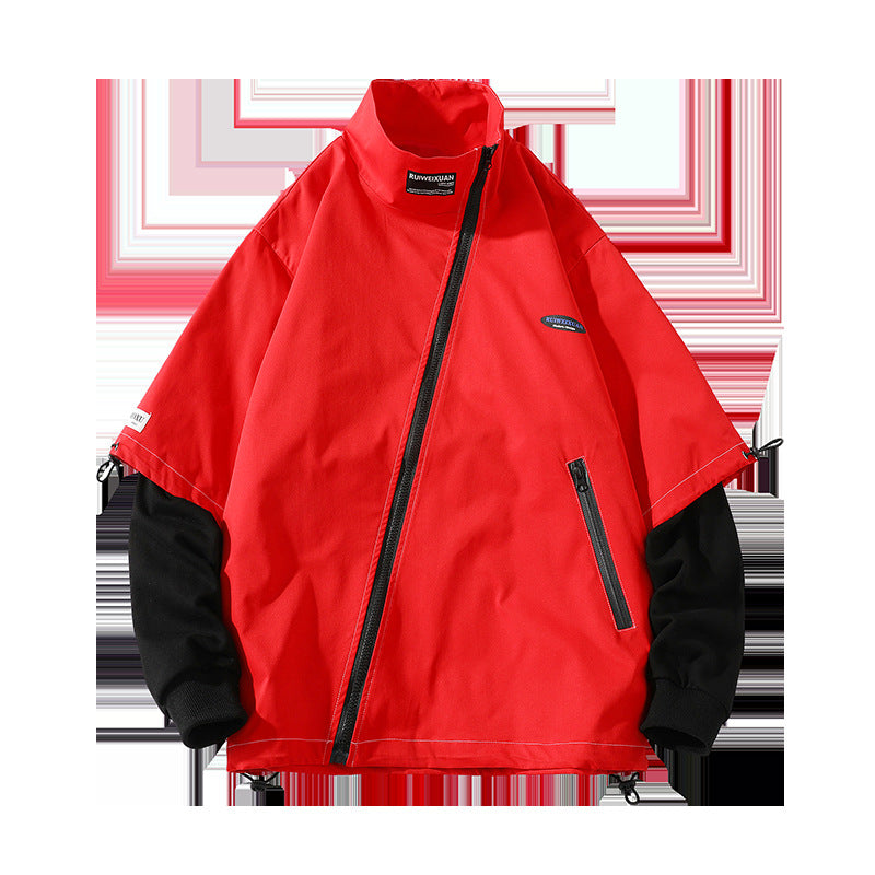 Plus Size Stand-up Collar Jacket Oblique Placket Tooling