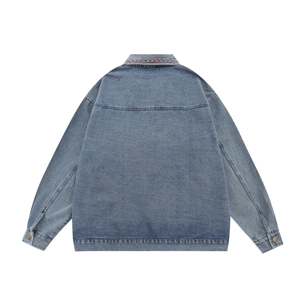 Punk Retro Cartoon Embroidered Denim Jacket