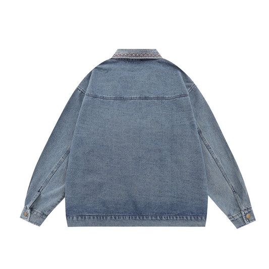 Punk Retro Cartoon Embroidered Denim Jacket