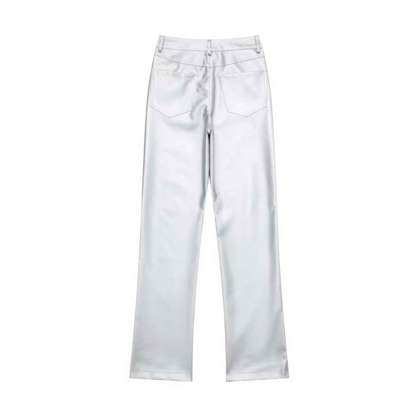 Women's High Waist Straight Casual Wide Leg Leather Pants