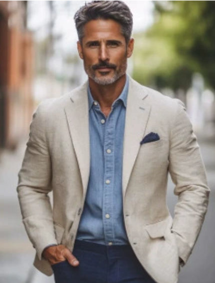 Men's Loose Solid Color Double Button Suit Jacket