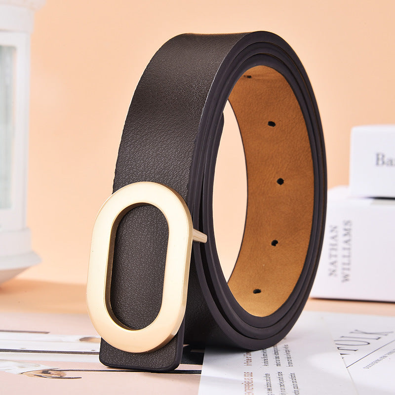 Simple And Versatile Oval Alloy Buckle Ladies Belt