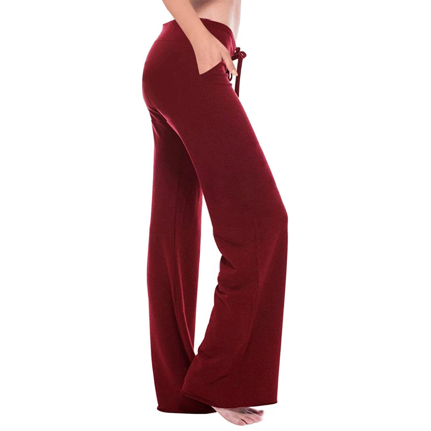Elastic Waist Oblique Pocket Casual Yoga Trousers