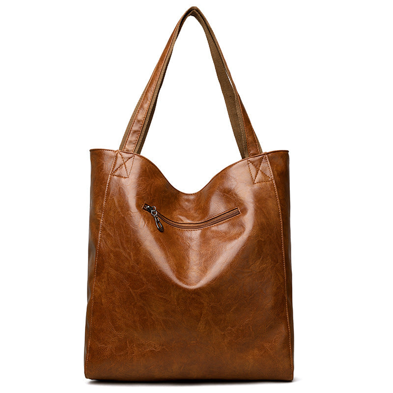 Retro Oil Wax Skin Simple All-match Commute Women's Shoulder Bag