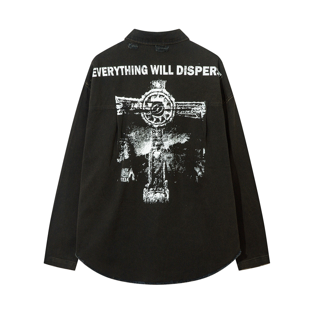 Men's Damaged Washed Denim Cross Printed Shirt