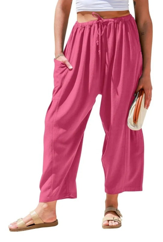 Elastic Waistband Pocket Casual Pants
