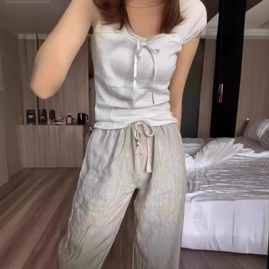 American Vintage Stripe Tied Elastic Waist Sports Pants